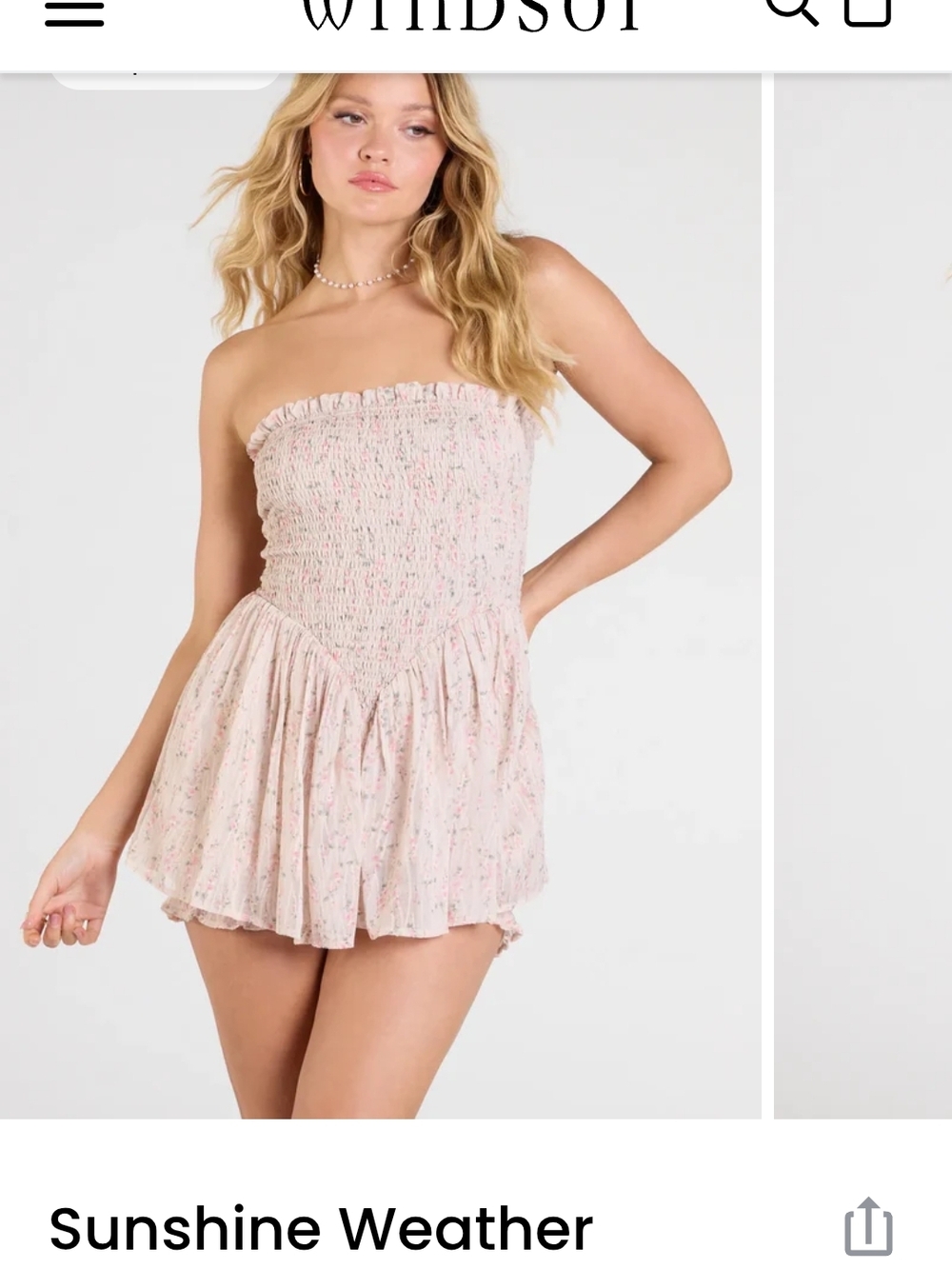 Sunshine Weather Strapless Smocked Romper in Pale Pink Floral Sz Sm